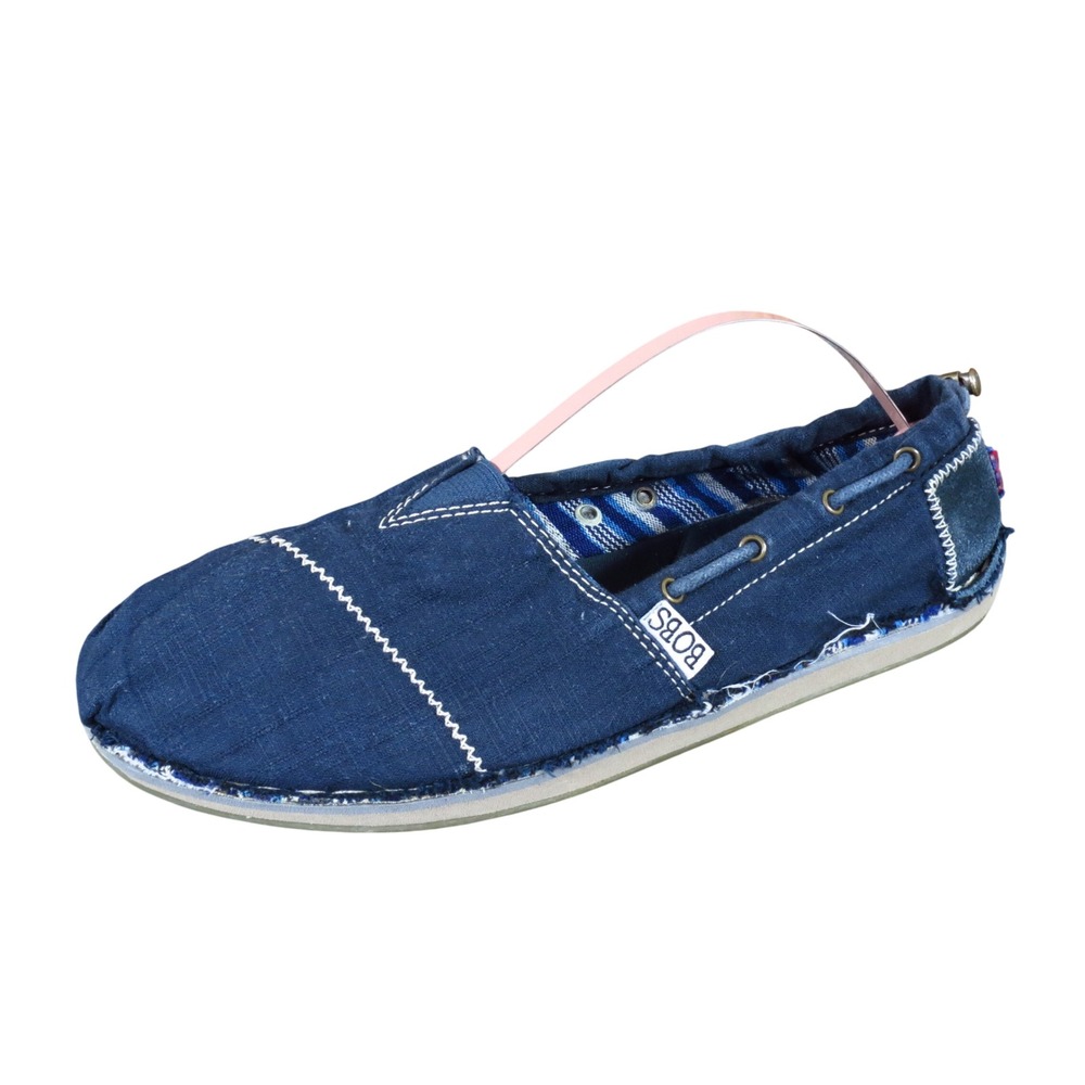 Skechers BOBS Chill Luxe Women Slip On Boat Shoe 7.5 Everyday Navy Blue Canvas